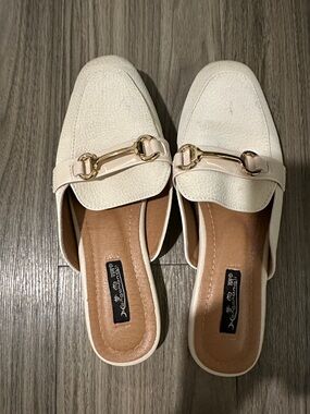 Women's Cream Slip-On Loafers with Gold Accent